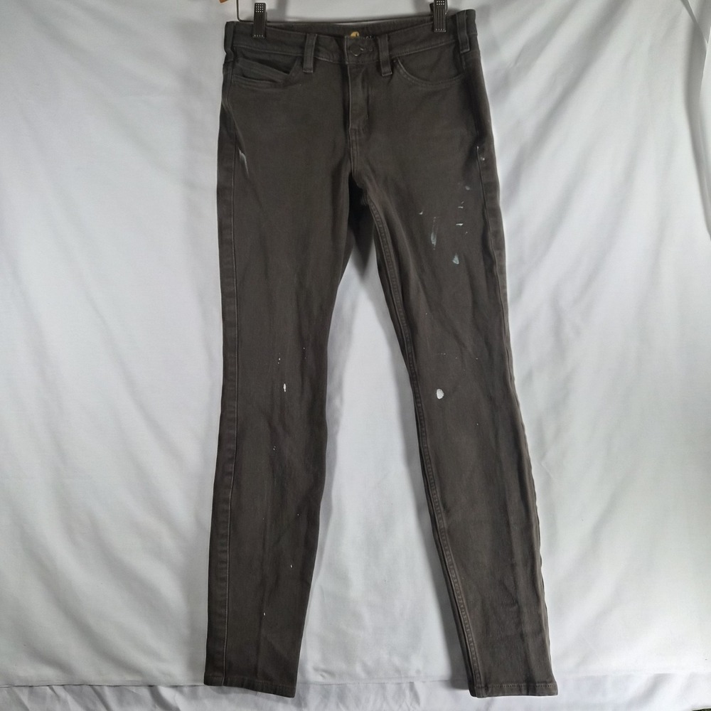 Carhartt Women's Size 2 Slim Fit Brown Work Pants Distressed Paint Stains